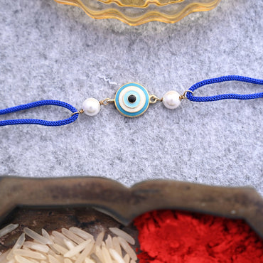 Silver Evil Eye Rakhi with Roli Chawal for Bhai Brothers