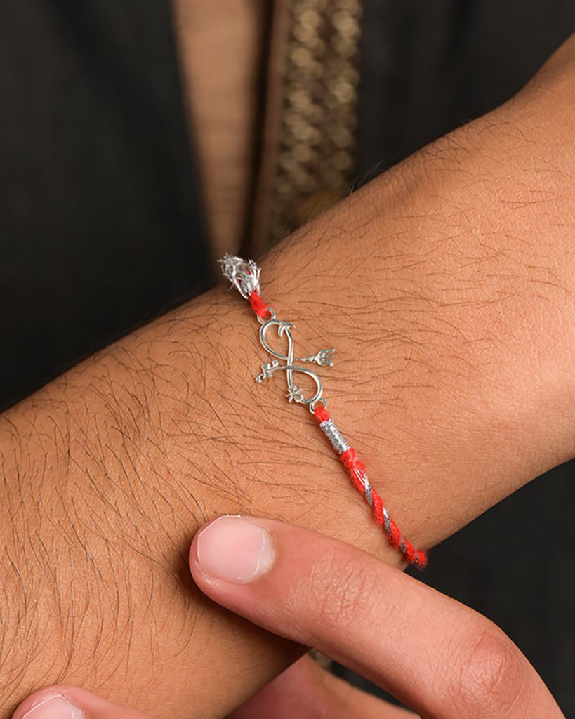 Silver Trishul Damru Infinity Rakhi