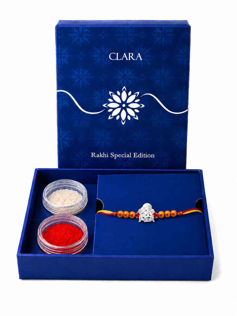 Silver Ganesha Rakhi with Roli Chawal for Brothers on Rakshabandhan