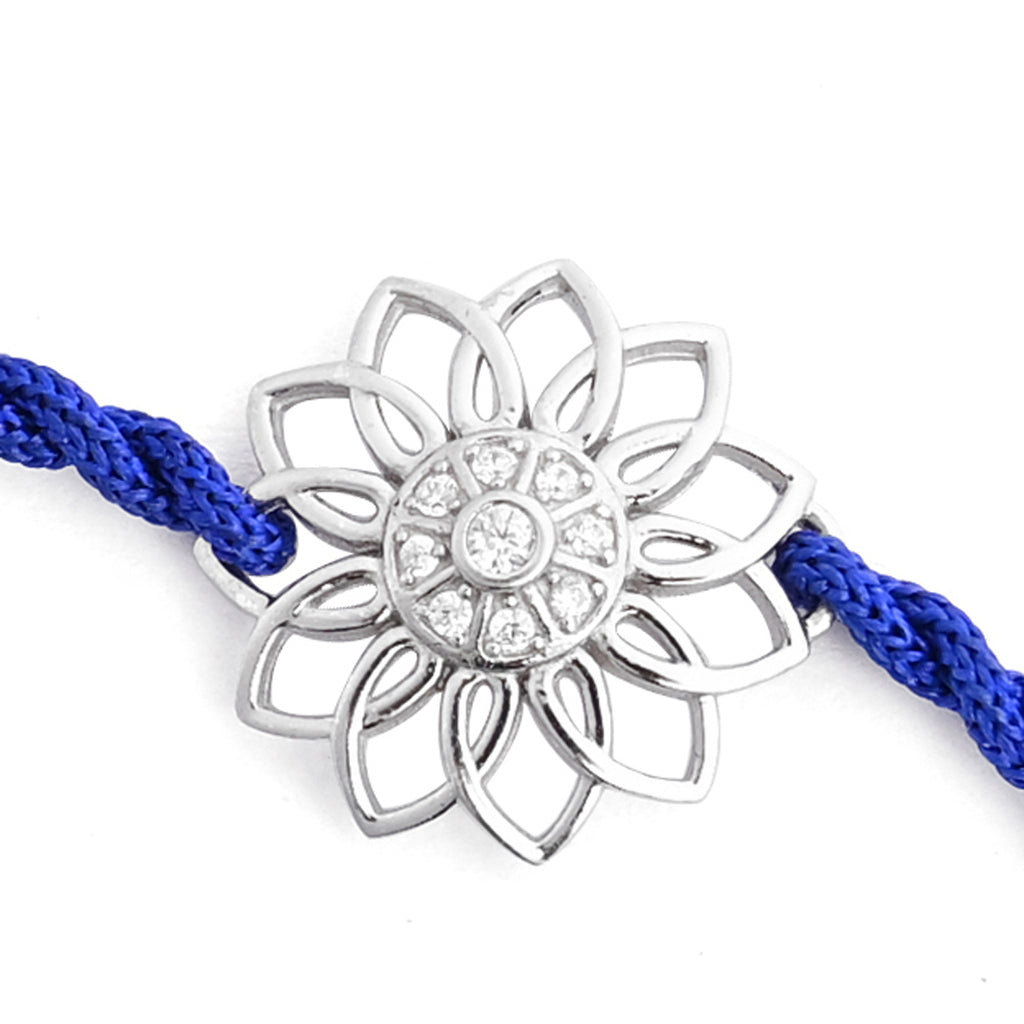 Silver Floral Rakhi with Roli Chawal for Bhai Brothers