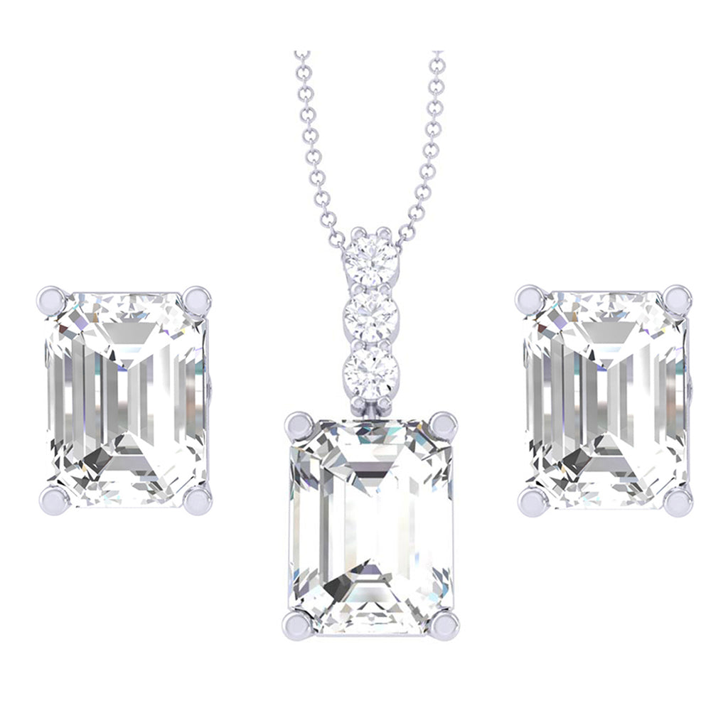 Silver Emerald Cut Solitaire Jewellery Set