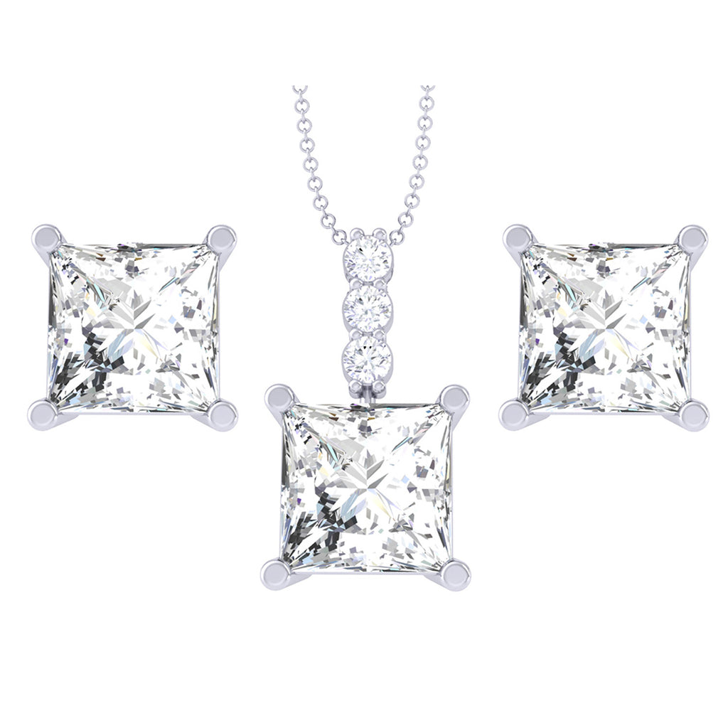 Silver Square Princess Solitaire Jewellery Set