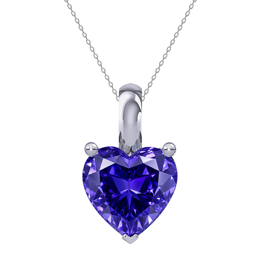 Silver Royal Blue Solitaire Heart Pendant Chain Necklace