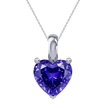 Silver Royal Blue Solitaire Heart Pendant Chain Necklace
