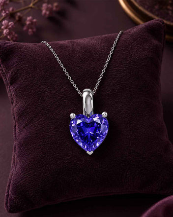 Silver Royal Blue Solitaire Heart Pendant Chain Necklace