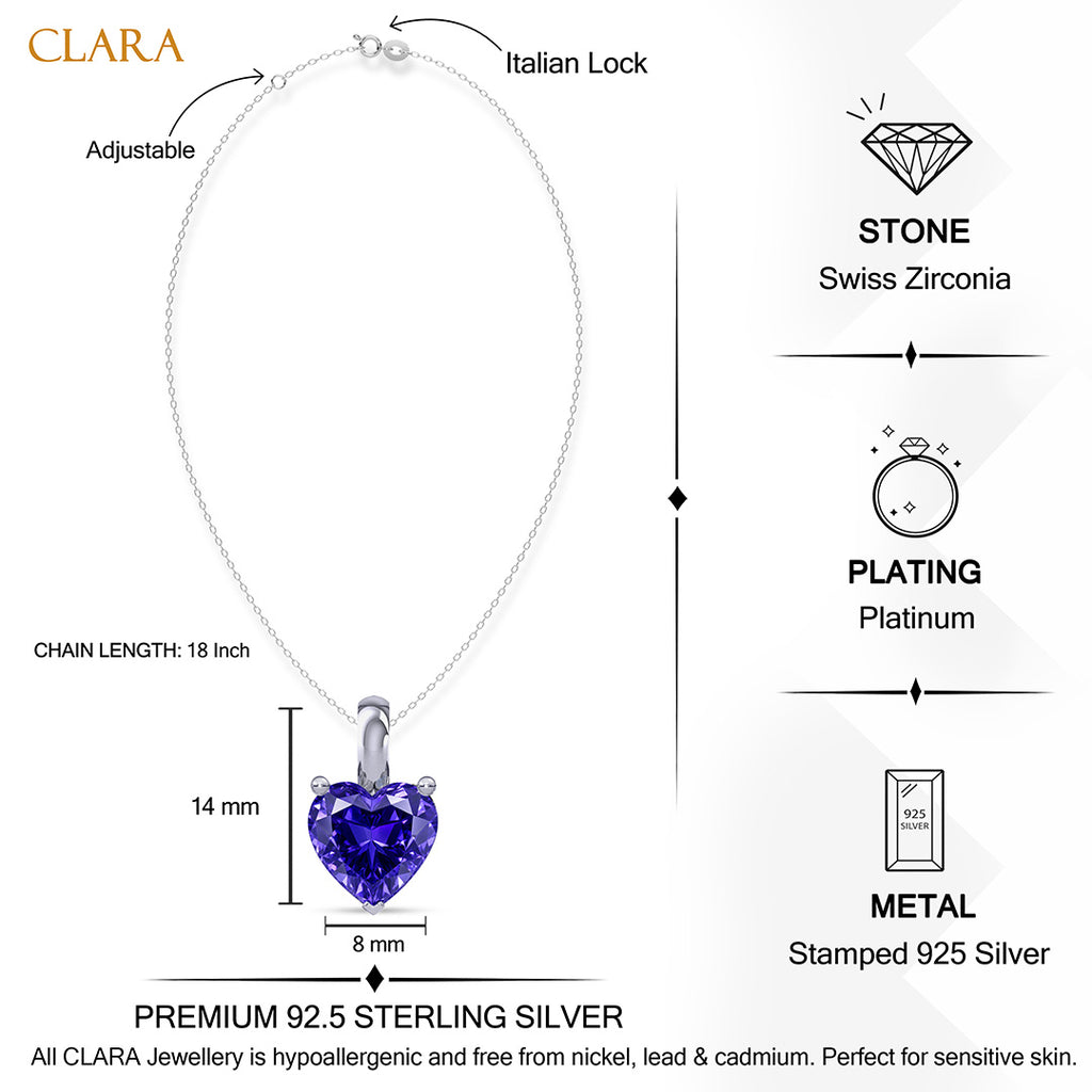 Silver Royal Blue Solitaire Heart Pendant Chain Necklace