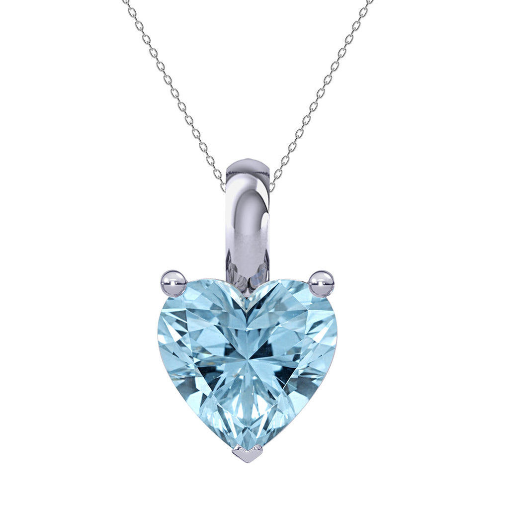 Silver Sky Blue Solitaire Heart Pendant Chain Necklace
