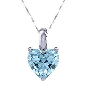 Silver Sky Blue Solitaire Heart Pendant Chain Necklace