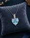Silver Sky Blue Solitaire Heart Pendant Chain Necklace