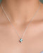 Silver Sky Blue Solitaire Heart Pendant Chain Necklace