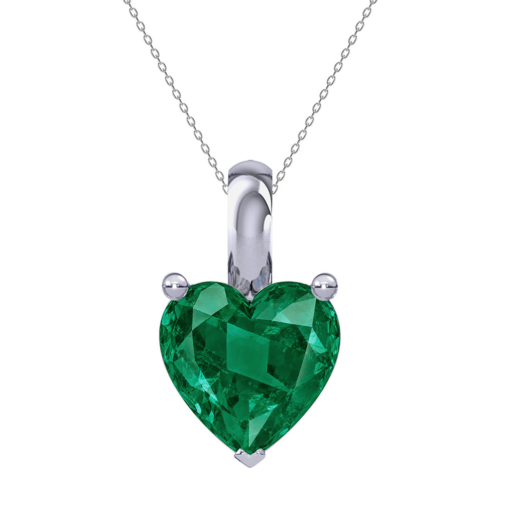 Silver Green Solitaire Heart Pendant Chain Necklace