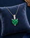 Silver Green Solitaire Heart Pendant Chain Necklace