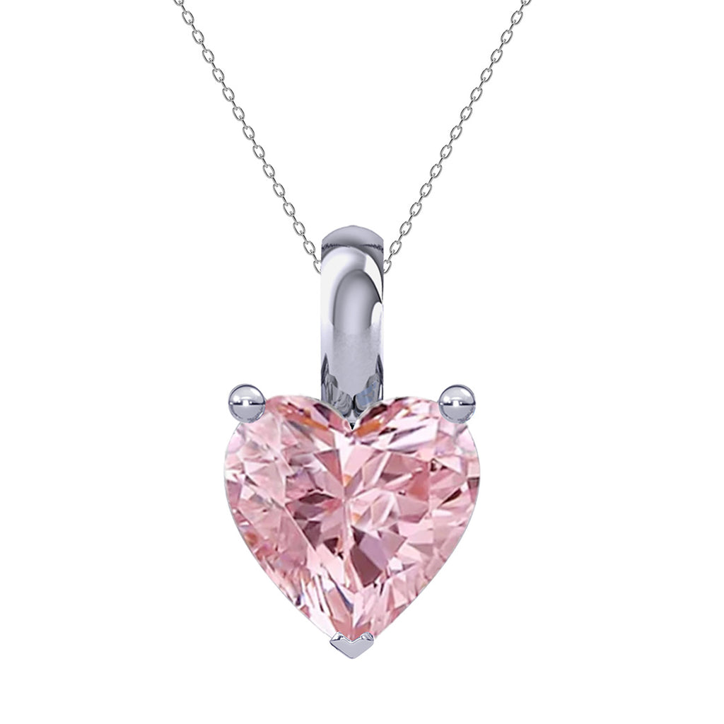Silver Pink Solitaire Heart Pendant Chain Necklace