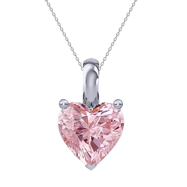 Silver Pink Solitaire Heart Pendant Chain Necklace