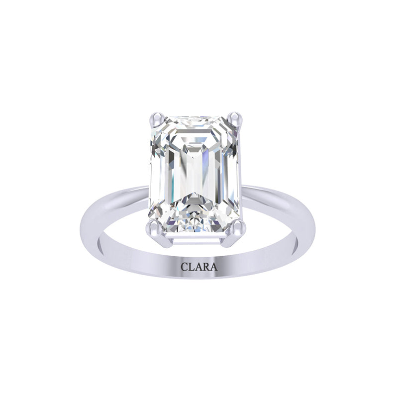 Silver Emerald Cut Diamond Cut Zirconia Solitaire Ring