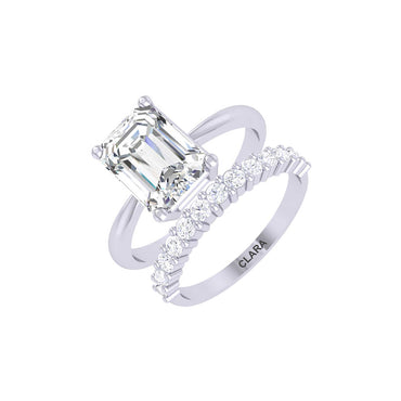 Clara 92.5 Sterling Silver Emerald Cut Solitaire Ring with Band Gift for Women & Girls