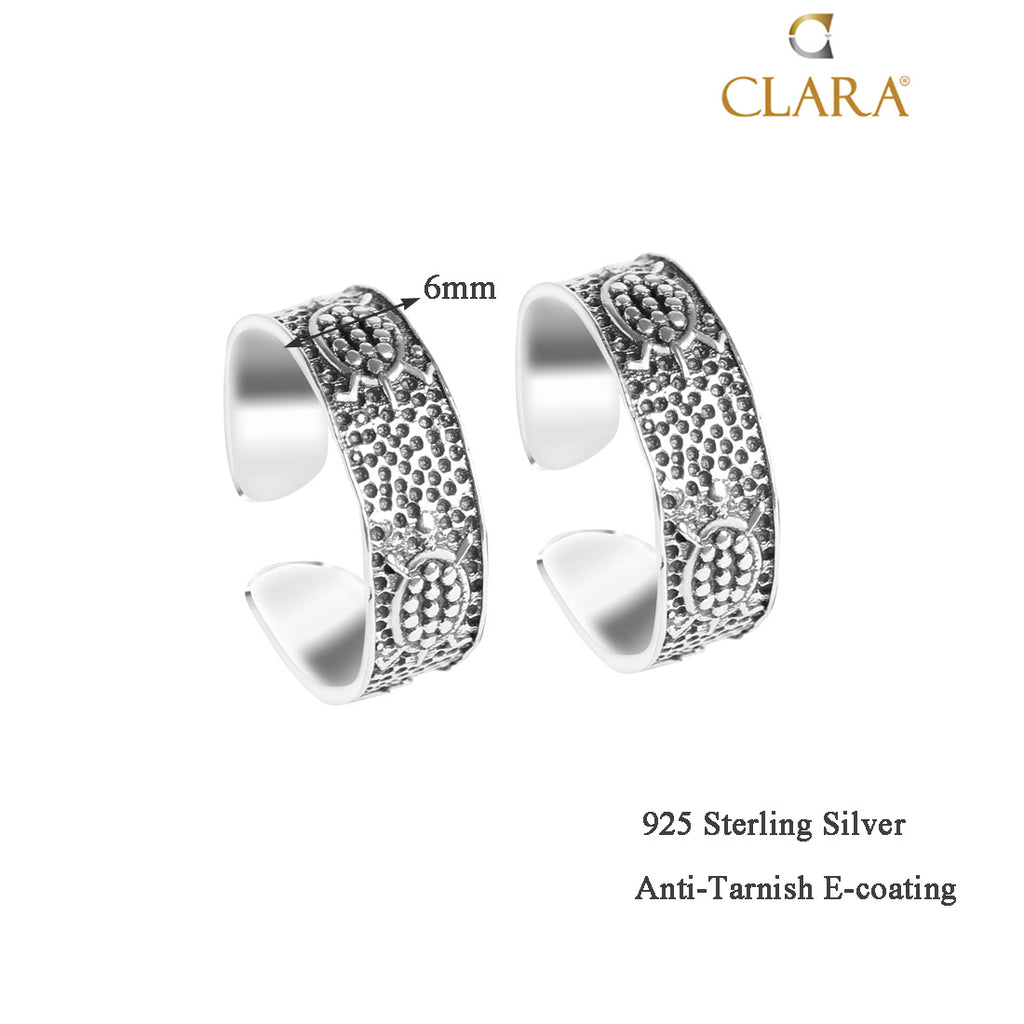 Silver Tortoise Toe Rings Pair, Oxidised