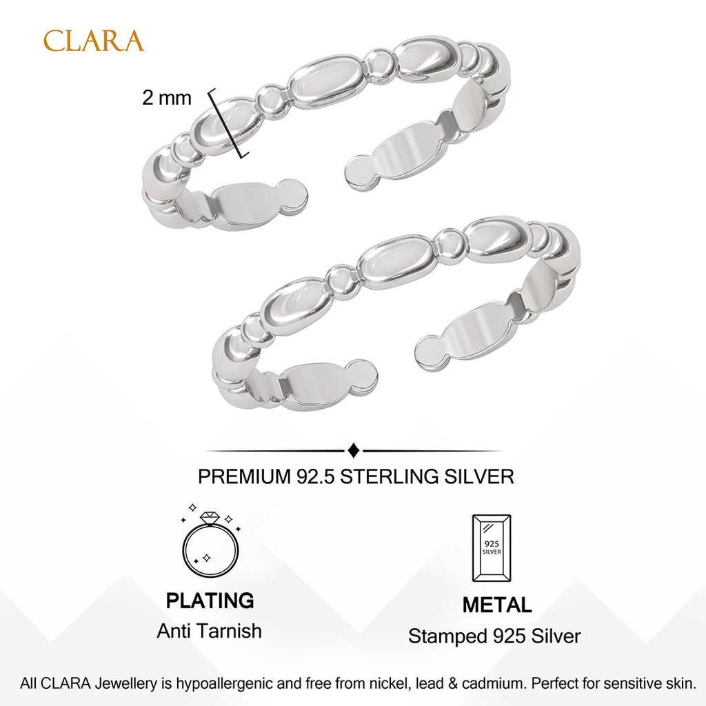 Silver Beaded Toe Rings Pair