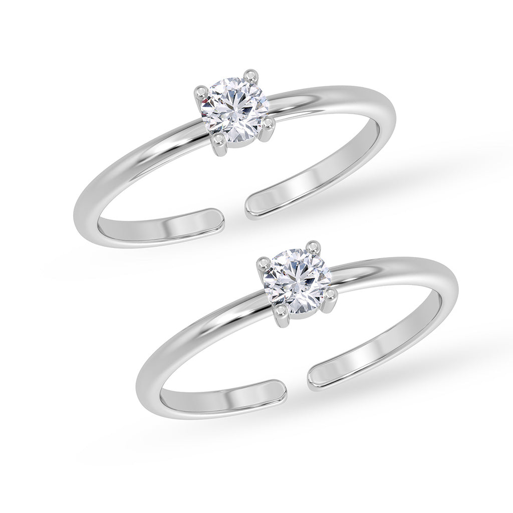 Silver Solitaire Toe Rings Pair
