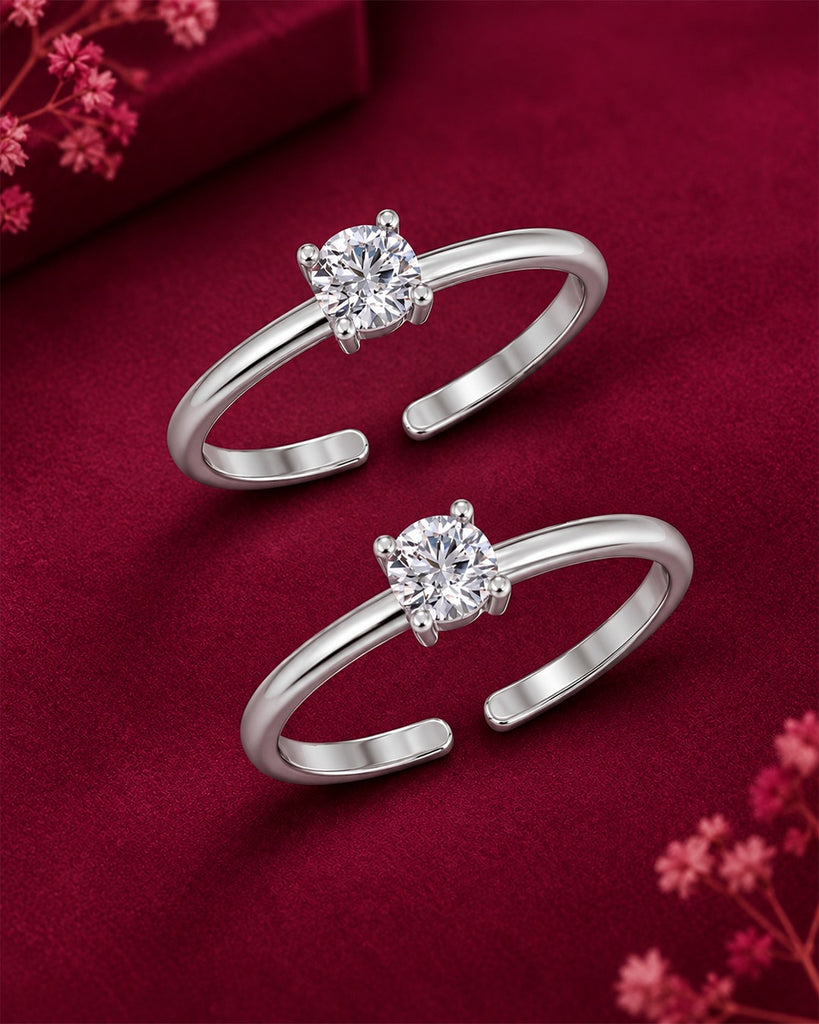 Silver Solitaire Toe Rings Pair