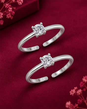 Silver Solitaire Toe Rings Pair