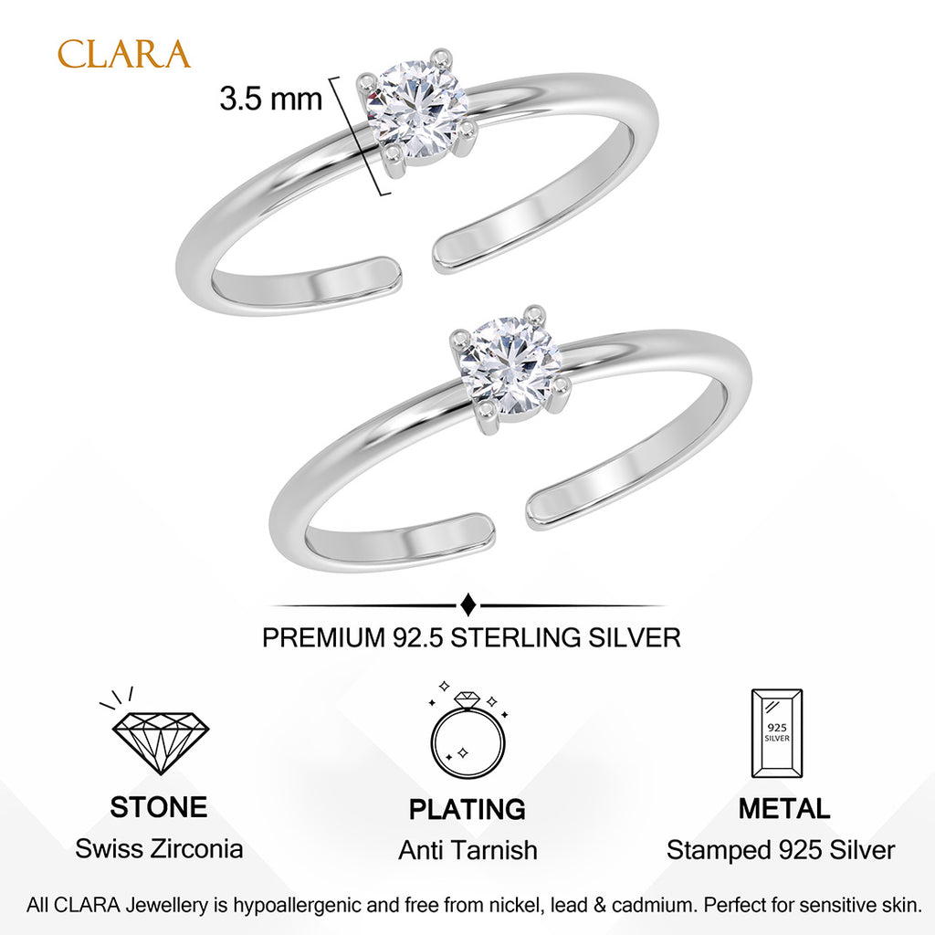 Silver Solitaire Toe Rings Pair