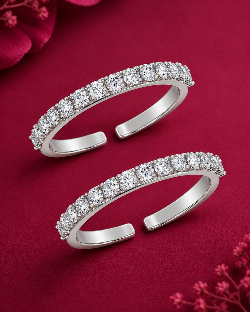 Silver Evelyn Sparkle Toe Rings Pair