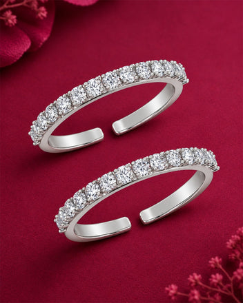 Silver Evelyn Sparkle Toe Rings Pair