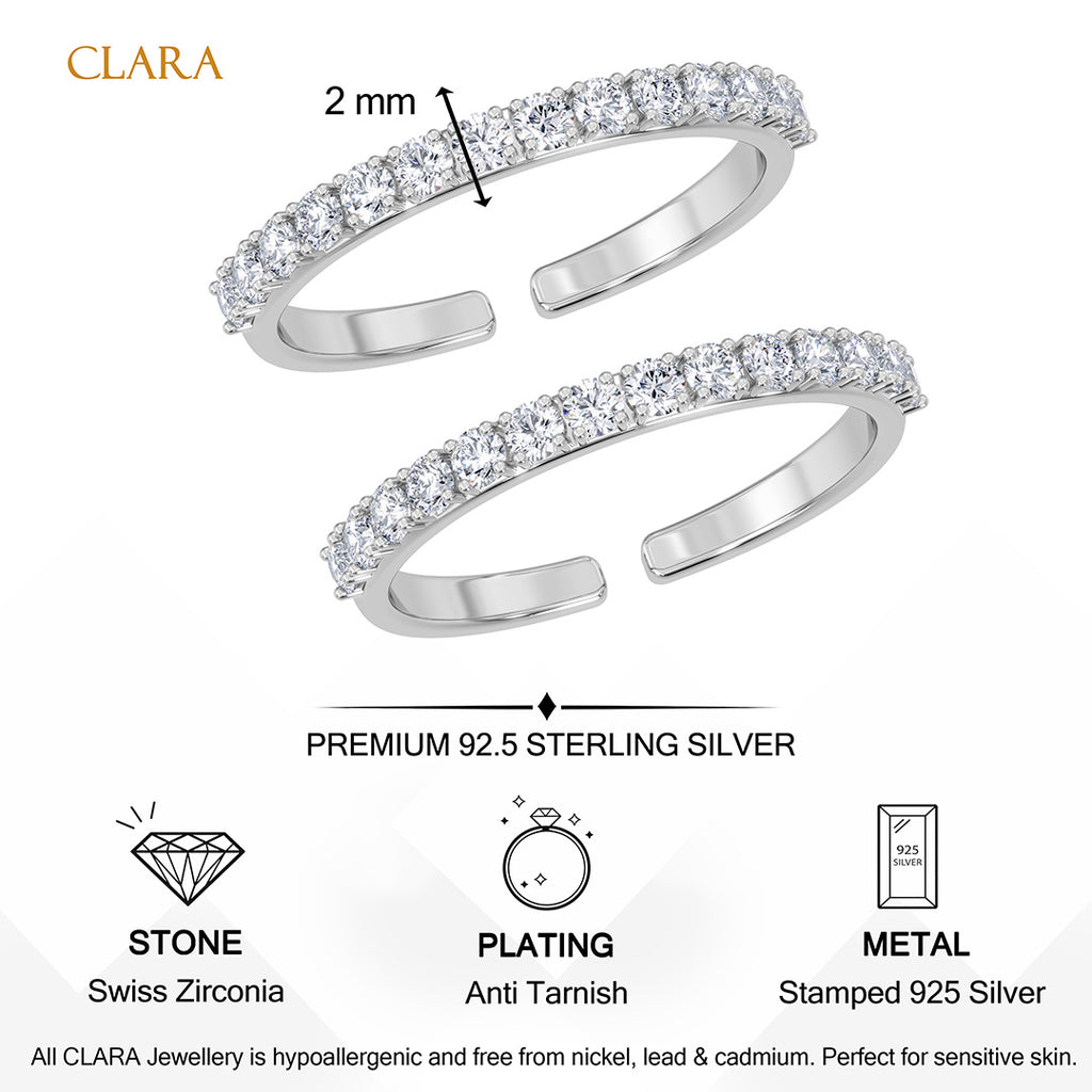 Silver Evelyn Sparkle Toe Rings Pair