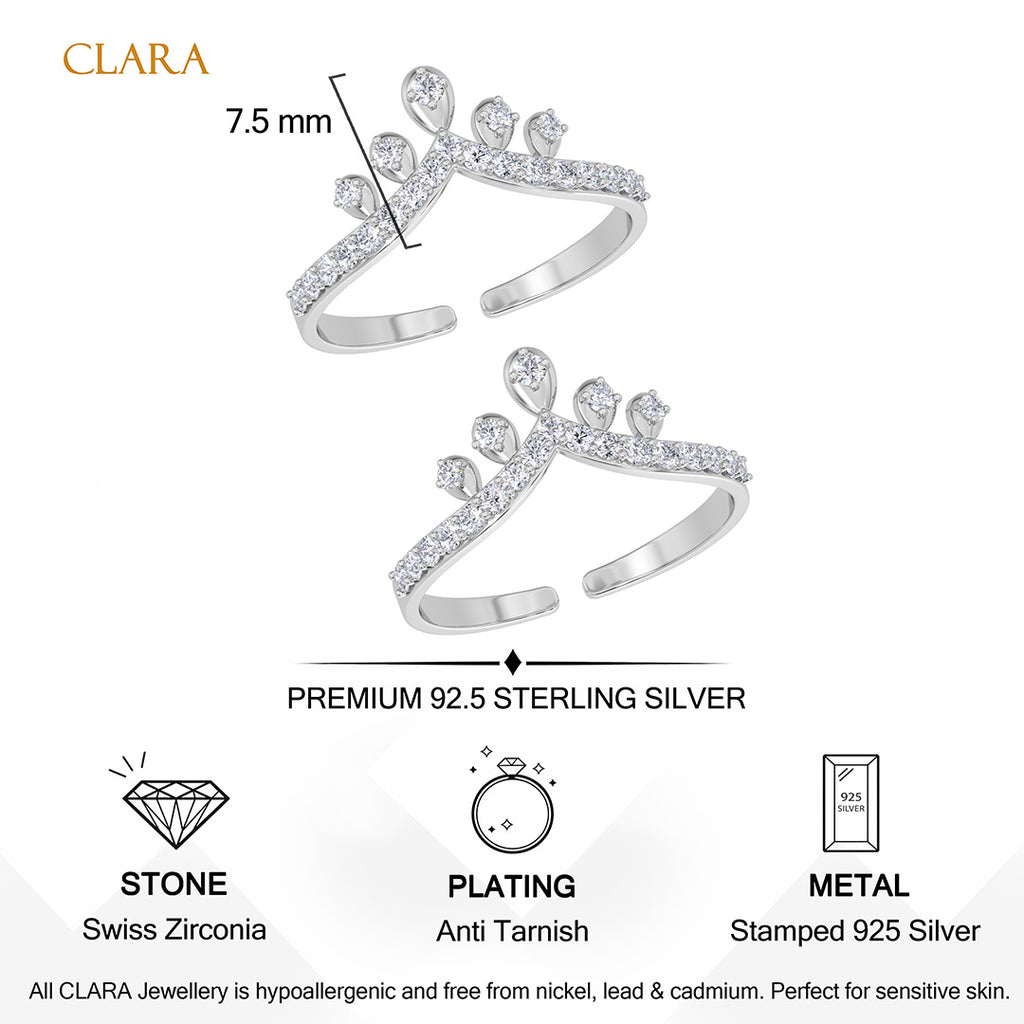 Silver Crown Toe Rings Pair