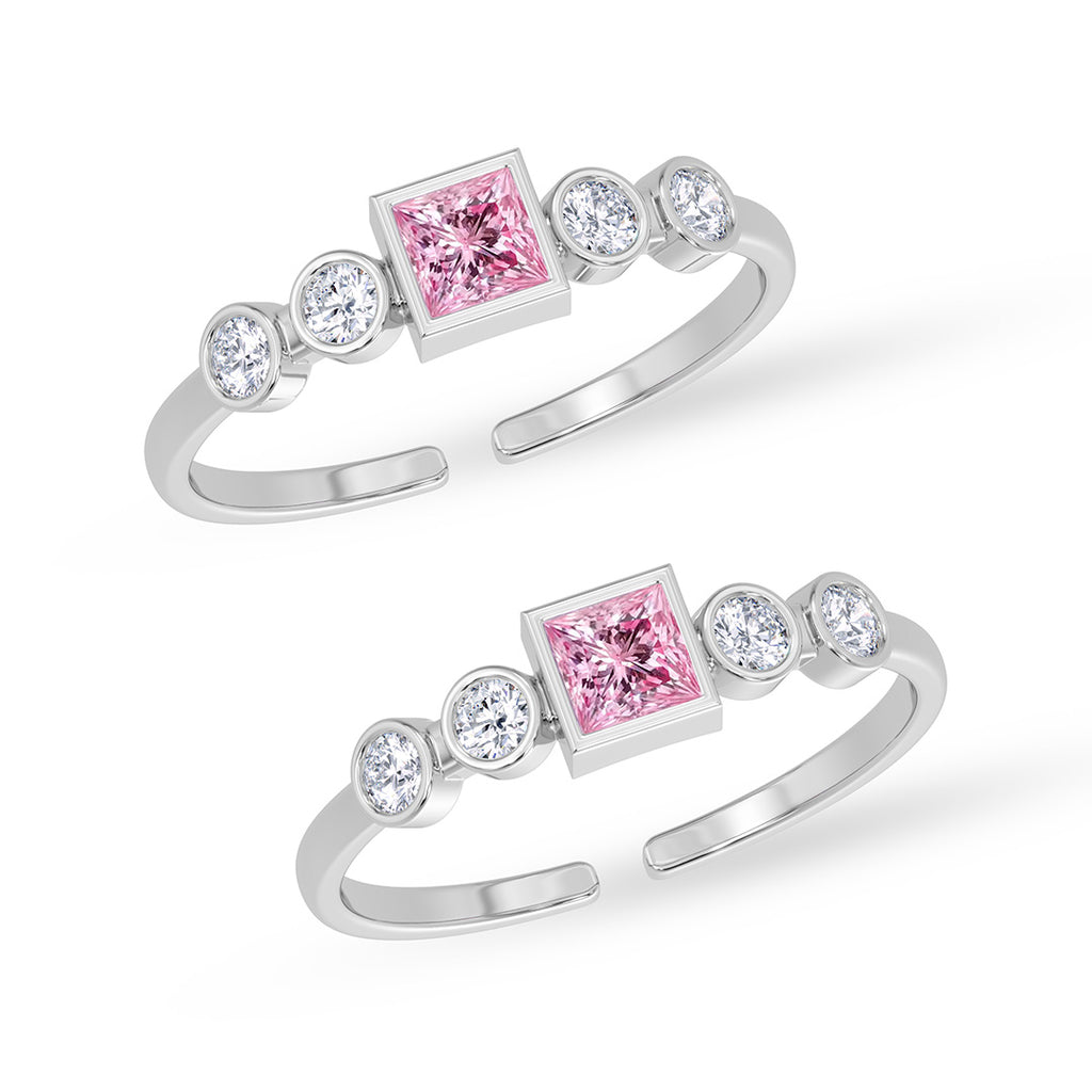 Silver Rosavelle Bezel Toe Rings Pair