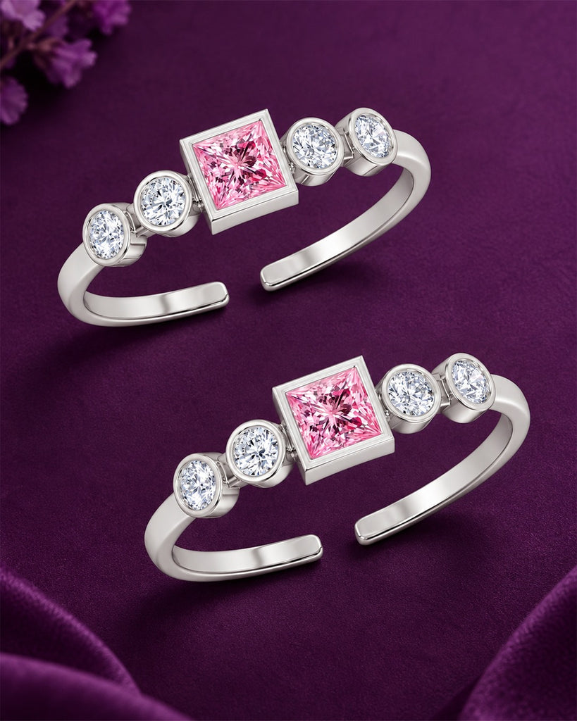 Silver Rosavelle Bezel Toe Rings Pair