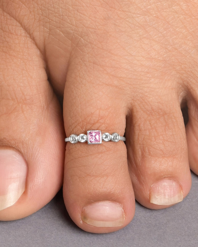 Silver Rosavelle Bezel Toe Rings Pair