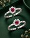 Silver Zinnara Red Floral Toe Rings Pair