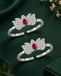 Silver Red Lotus Toe Ring Pair