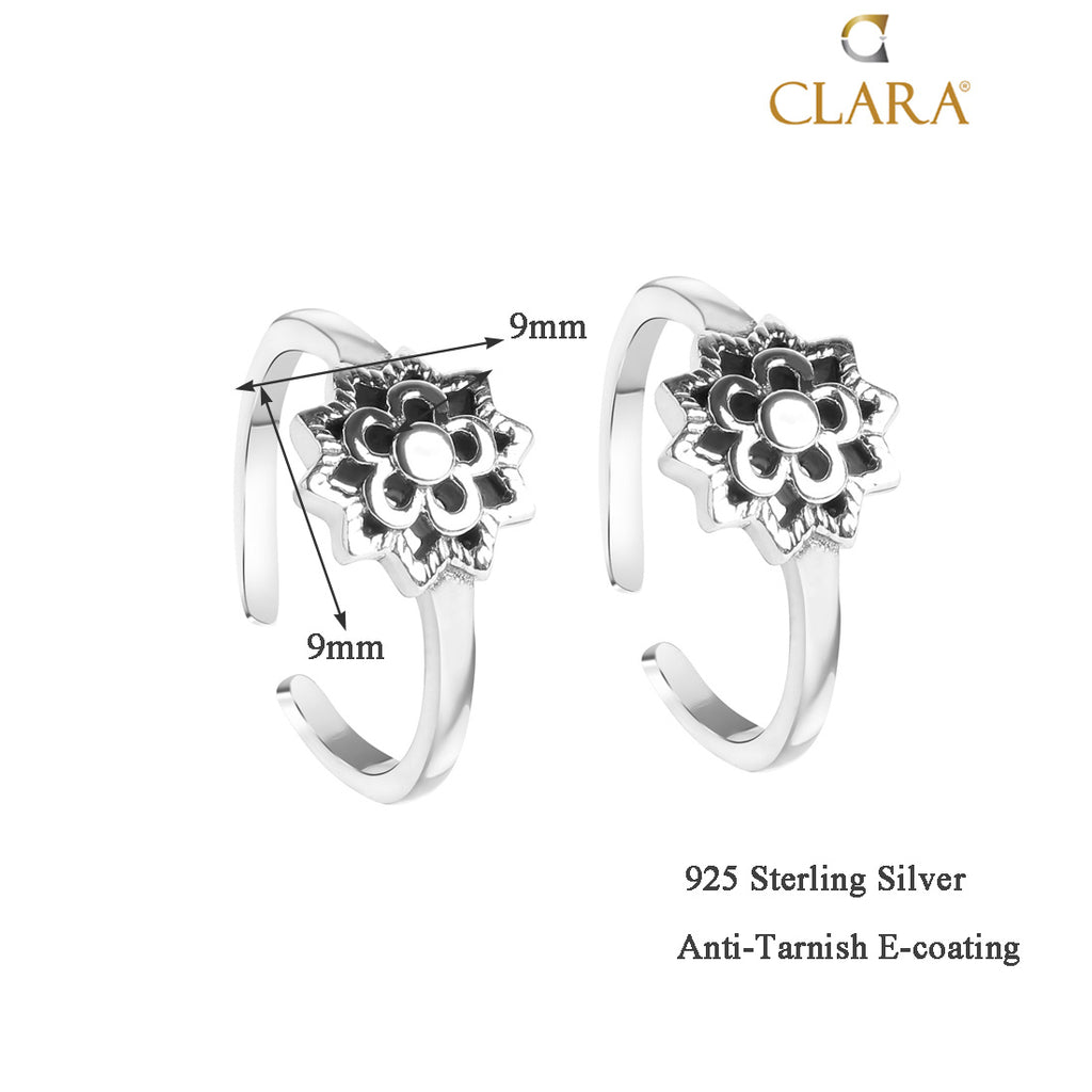 Silver Flower Toe Rings Pair