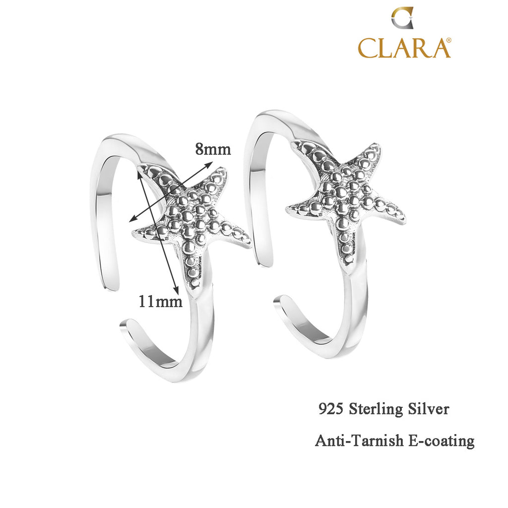 Silver Star Fish Toe Rings Pair