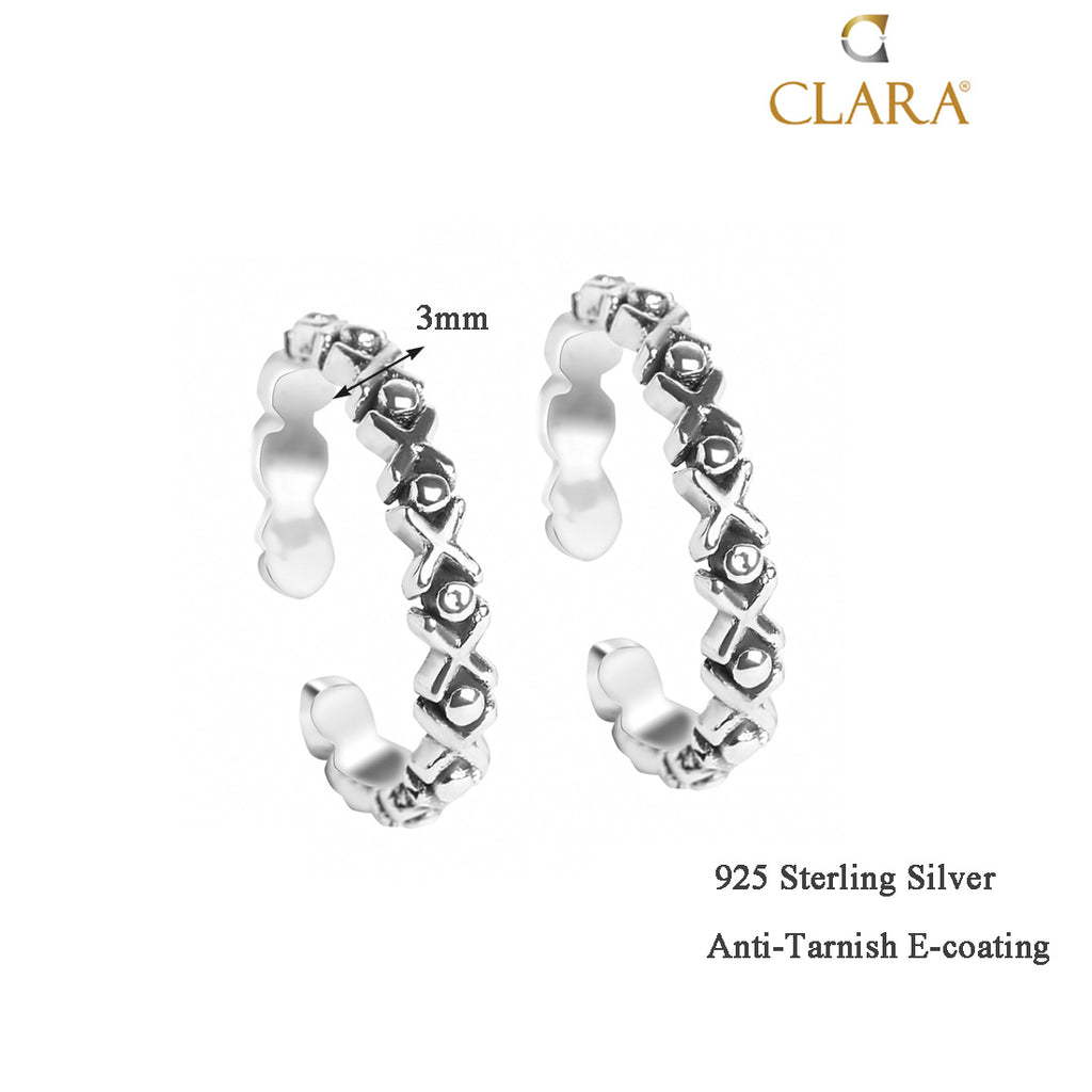 Silver Cross Toe Rings Pair, Oxidised