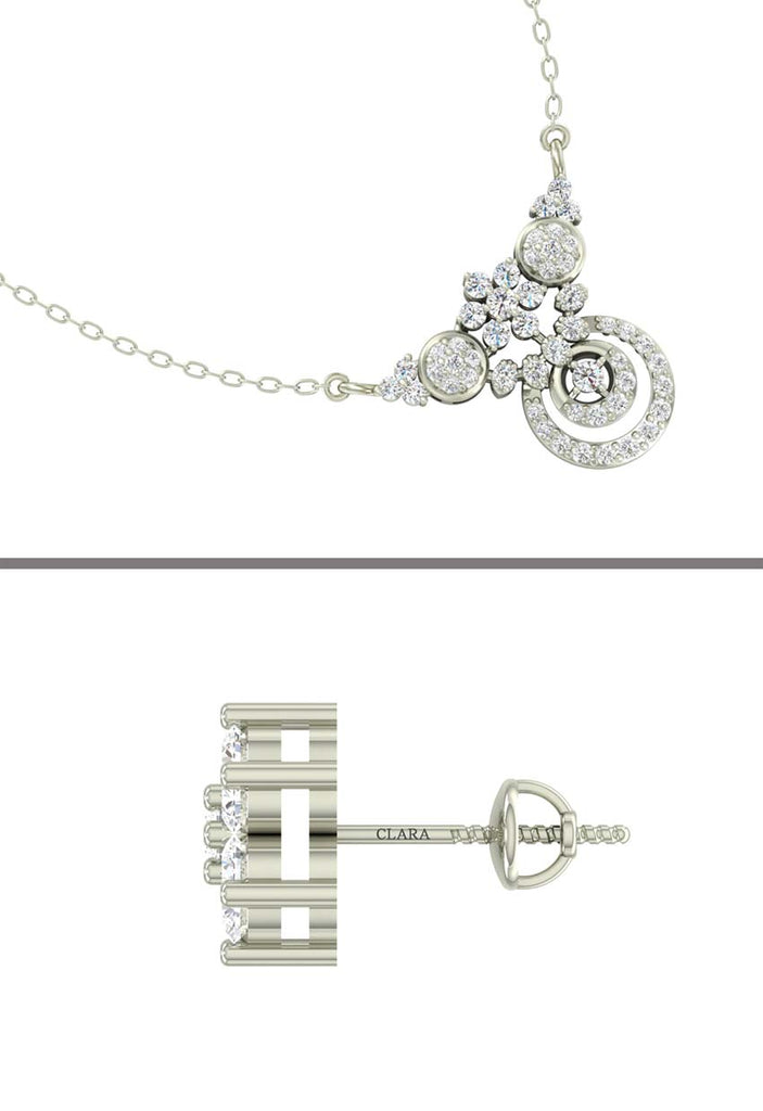 CLARA 925 Sterling Silver Rhodium Plated Aria Pendant Earring Necklace Set with Chain Gift for Women and Girls