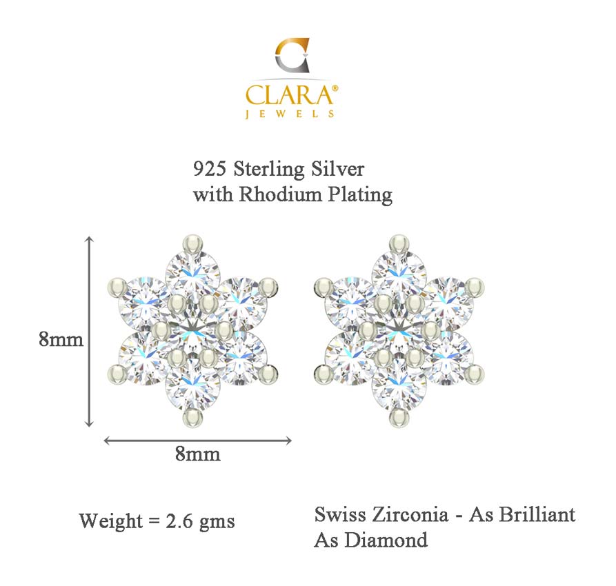 CLARA 925 Sterling Silver Rhodium Plated Aria Pendant Earring Necklace Set with Chain Gift for Women and Girls