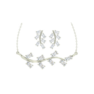CLARA 925 Sterling Silver Rhodium Plated Leaf Pendant Earring Necklace Set with Chain Gift for Women and Girls