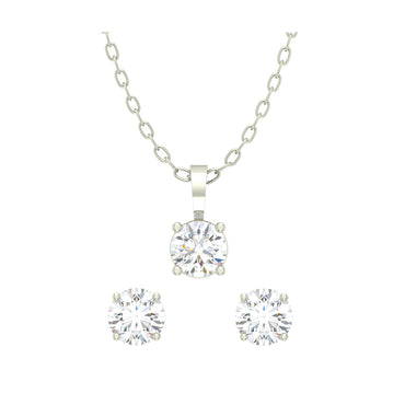 CLARA 925 Sterling Silver Rhodium Plated Round Pendant Earring Necklace Set with Chain Gift for Women and Girls