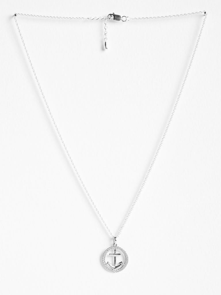 CLARA 925 Sterling Silver Anchor Halo Pendant Chain Necklace 