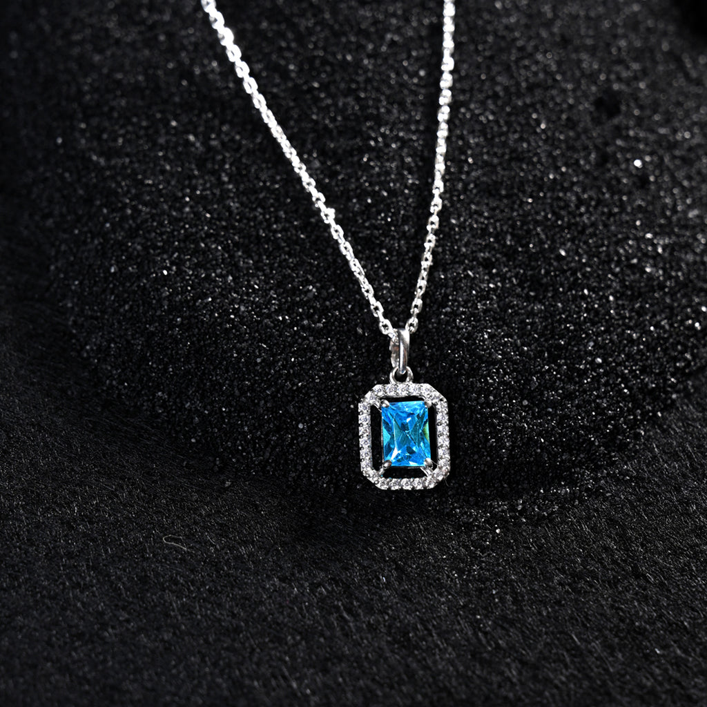 CLARA 925 Sterling Silver Azul Pendant Chain Necklace 