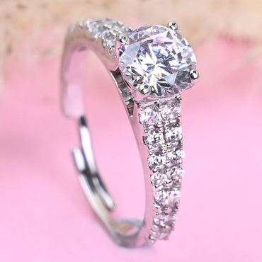 CLARA Pure 925 Sterling Silver V Solitaire Finger Ring with Adjustable Band 