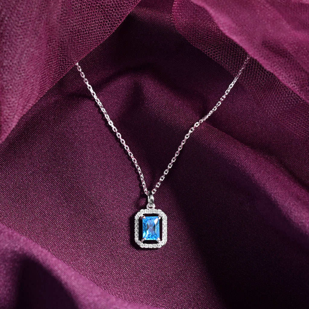 CLARA 925 Sterling Silver Azul Pendant Chain Necklace 