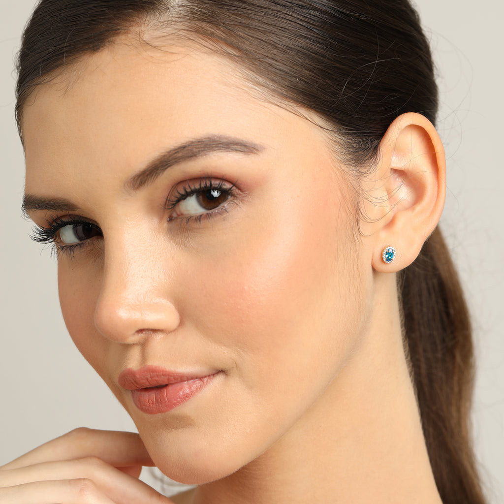 CLARA 925 Sterling Silver Blue Earrings with Screw Back 