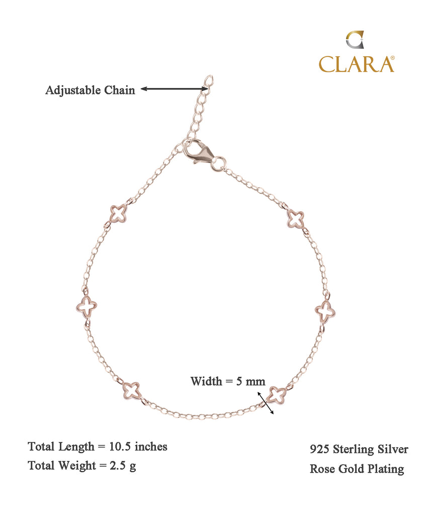 CLARA 925 Sterling Silver Flower Anklet Payal ( Single ) Adjustable Chain, Rose Gold Plated Gift for Women and Girls
