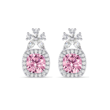 Silver Nera Pink Cushion Solitaire Dangle Drop Earrings