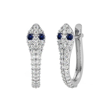 CLARA 925 Sterling Silver Blue Eye Snake Hoop Bali Earrings  